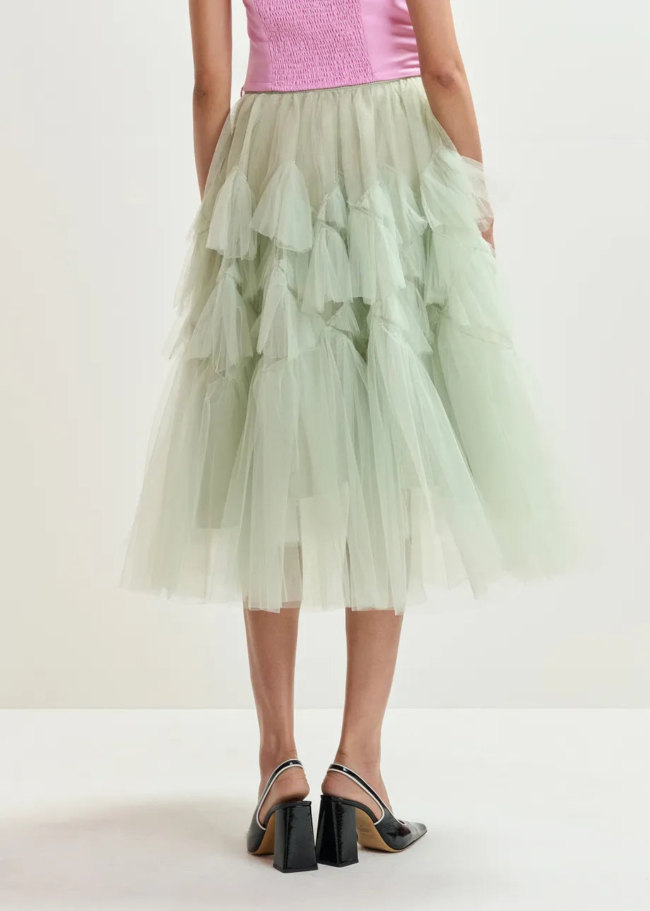Essentiel antwerp jacie asymmetrical tiered tulle midi