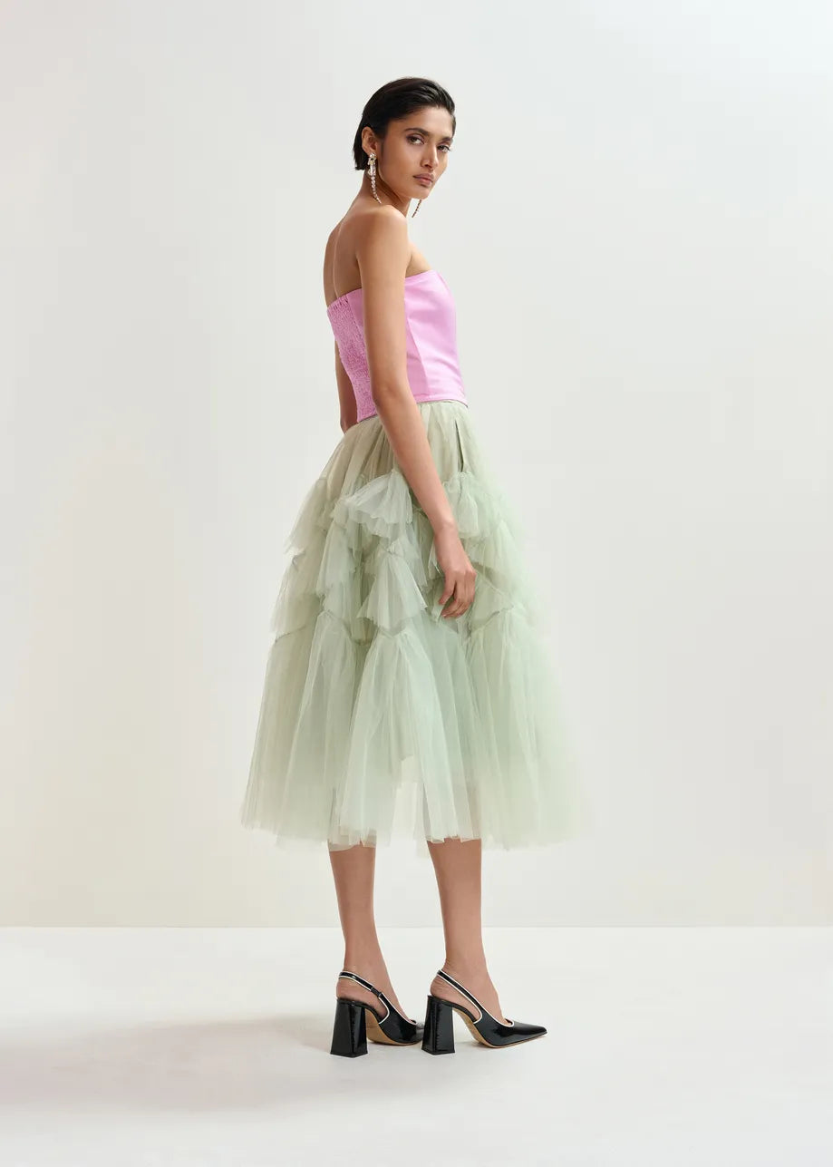Essentiel antwerp jacie asymmetrical tiered tulle midi
