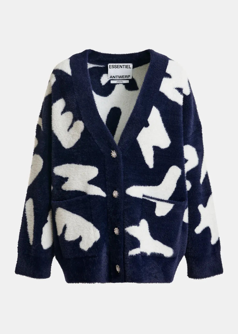 Essentiel antwerp jarden letter print cardigan - navy