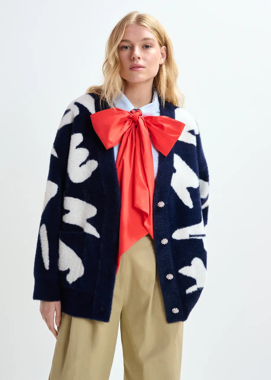 Essentiel antwerp jarden letter print cardigan - navy