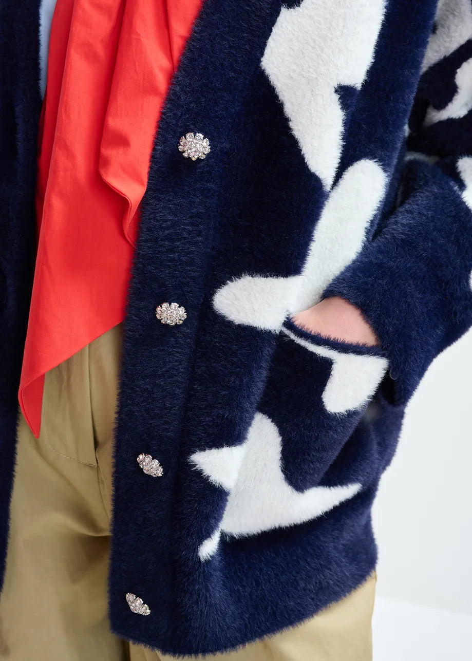 Essentiel antwerp jarden letter print cardigan - navy