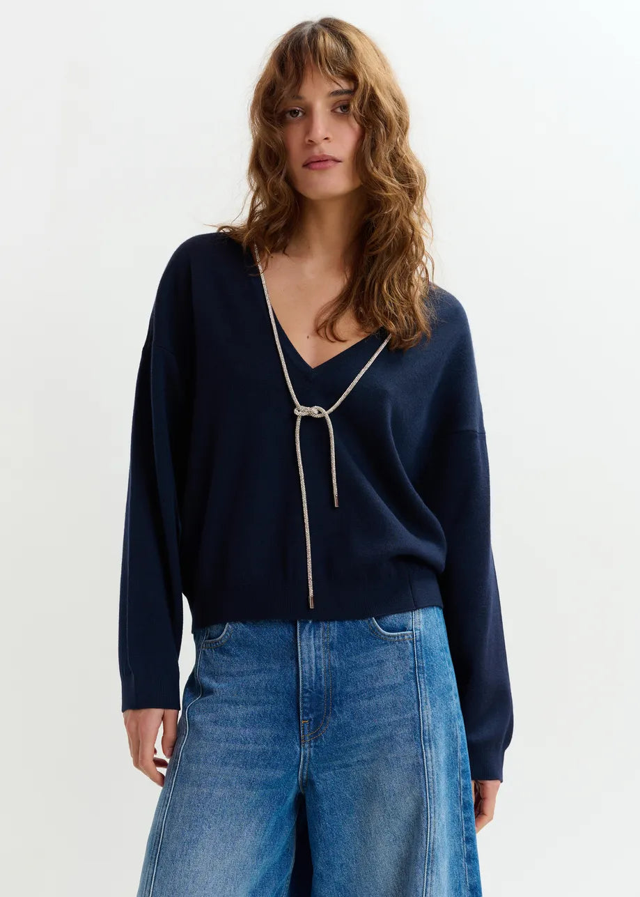 Essentiel antwerp jemini open-back sweater with rhinestone