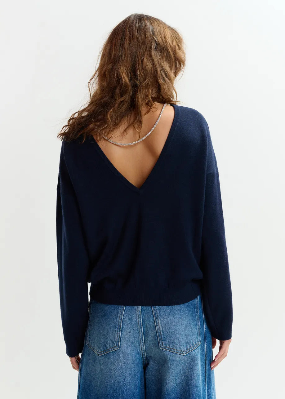 Essentiel antwerp jemini open-back sweater with rhinestone