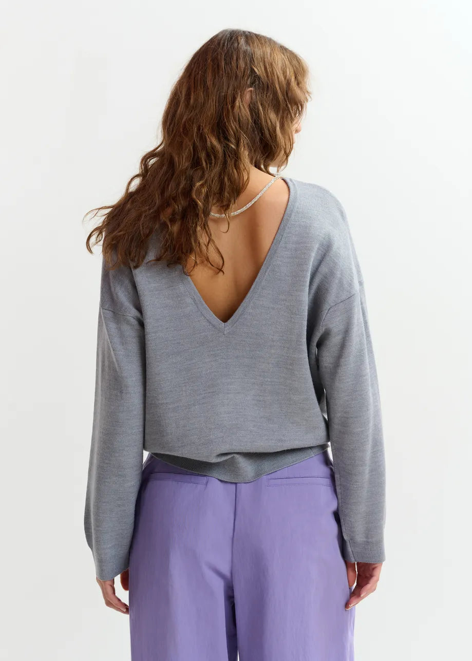 Essentiel antwerp jemini open-back sweater with rhinestone