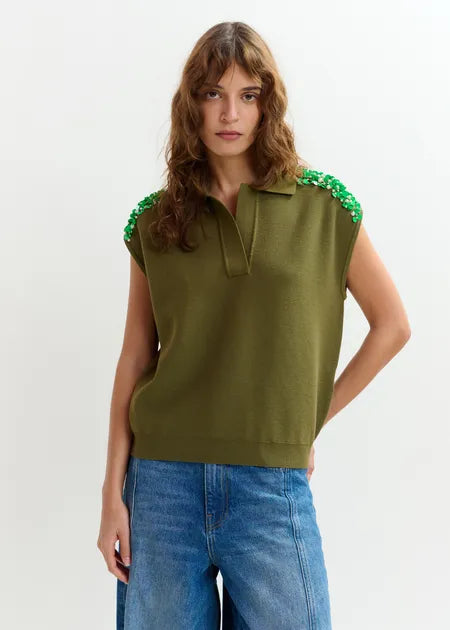Essentiel antwerp joline sleeveless polo with embellished
