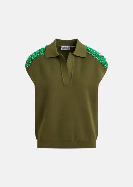 Essentiel antwerp joline sleeveless polo with embellished