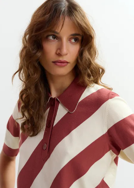 Essentiel antwerp joram striped polo with embellished