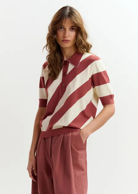 Essentiel antwerp joram striped polo with embellished
