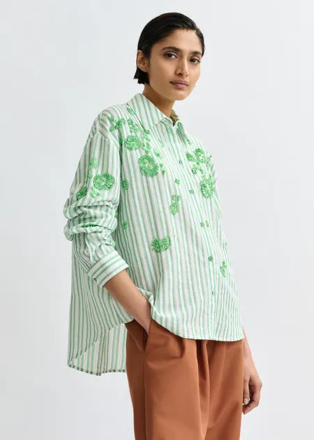Essentiel antwerp julieta stripped cotton shirt with bead