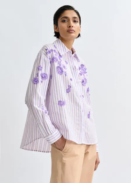 Essentiel antwerp julieta stripped cotton shirt with bead