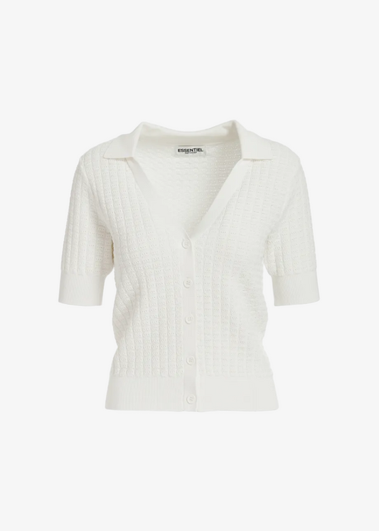 Fabio knitted v-neck polo top - off white Tops ESSENTIEL