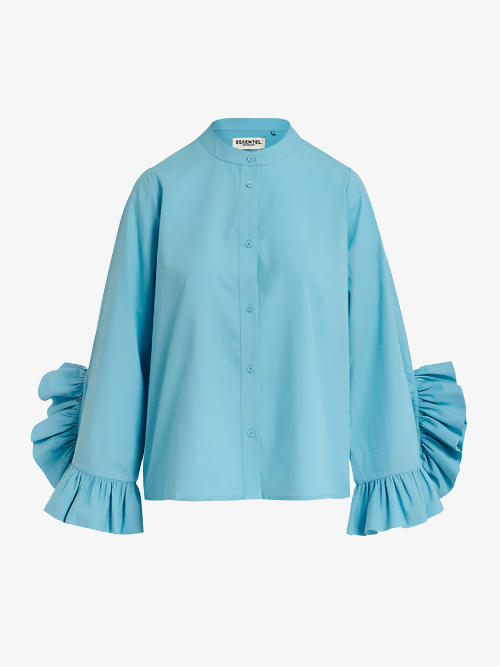Famke ruffle sleeve shirt - middle blue Shirts & Blouses