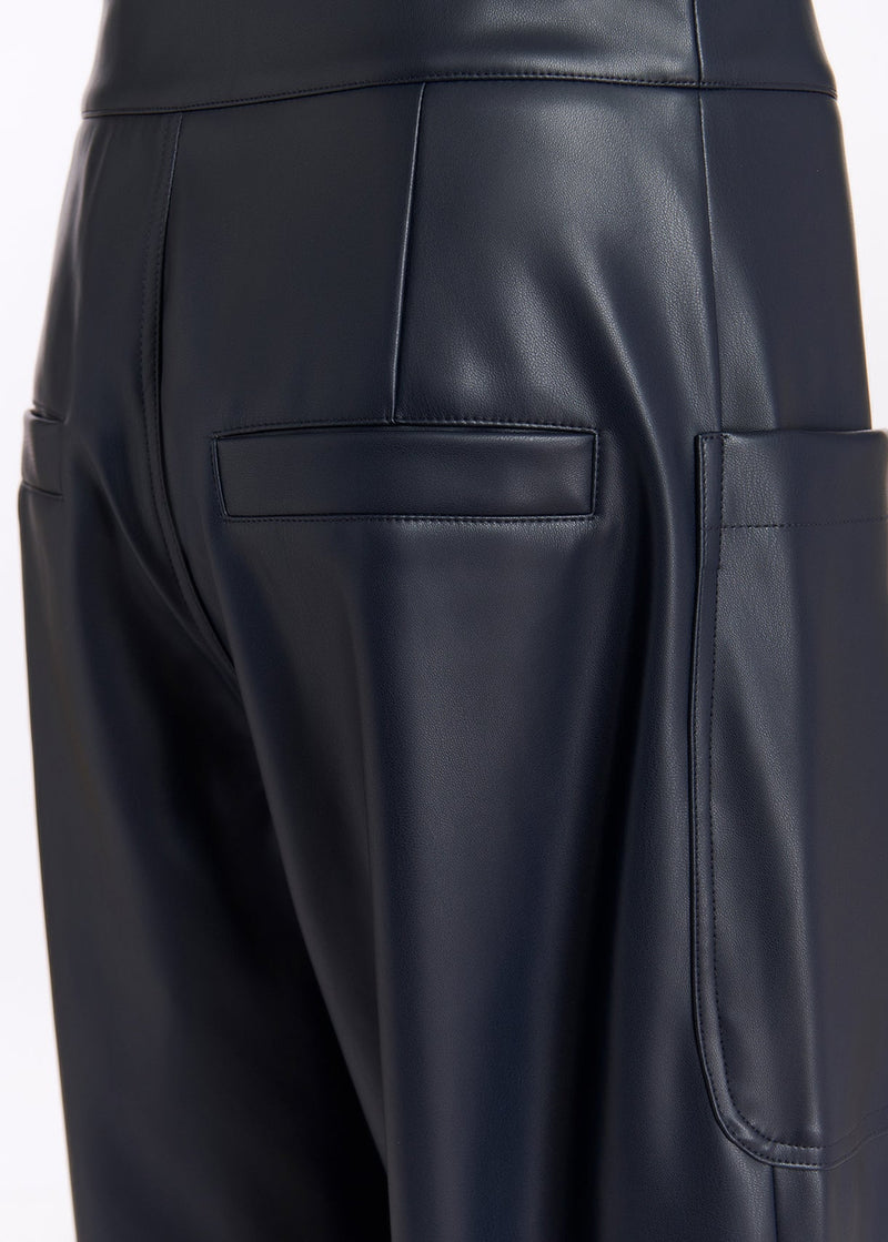 Faux leather straight-leg pants - navy blue Trousers