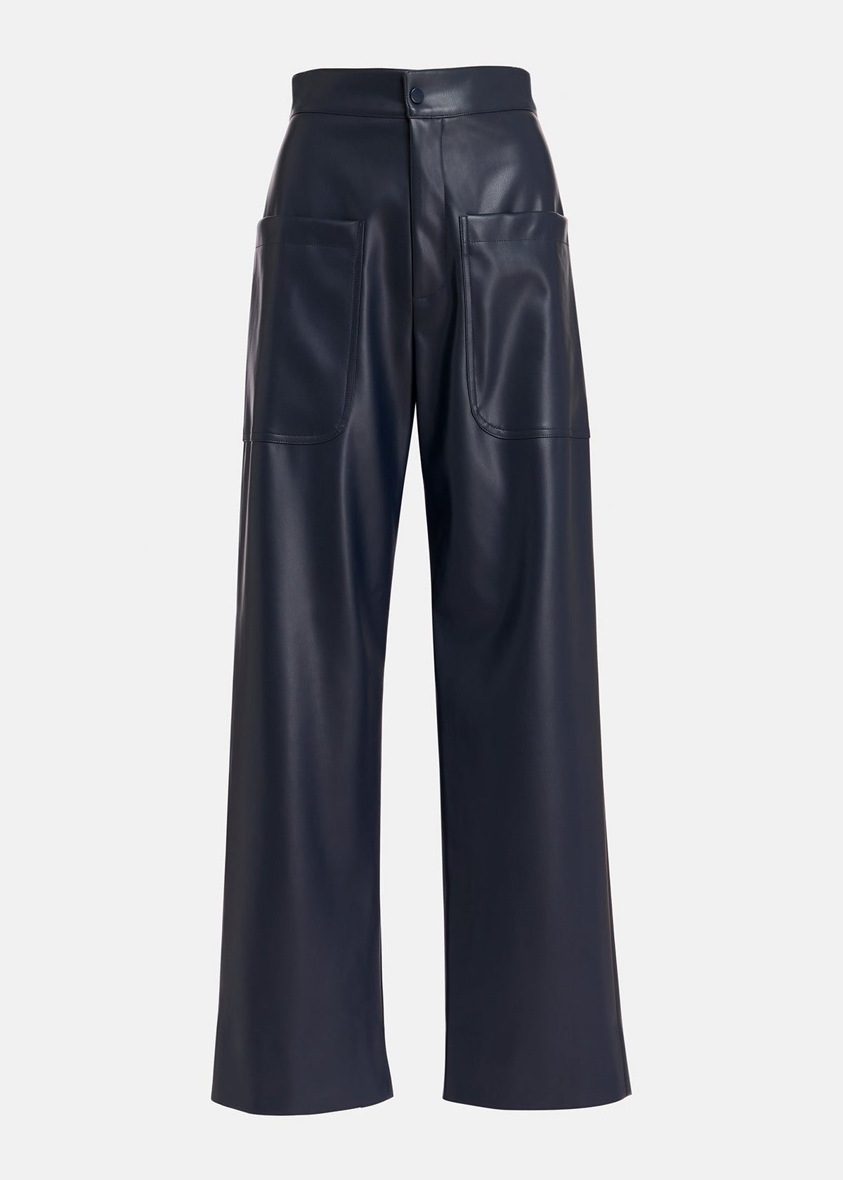 Faux leather straight-leg pants - navy blue Trousers