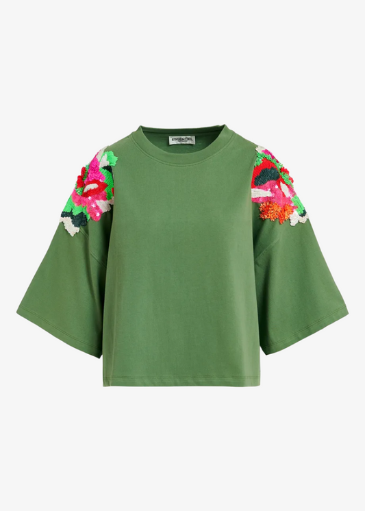 Fequins embroidered t-shirt - emerald t-shirt ESSENTIEL