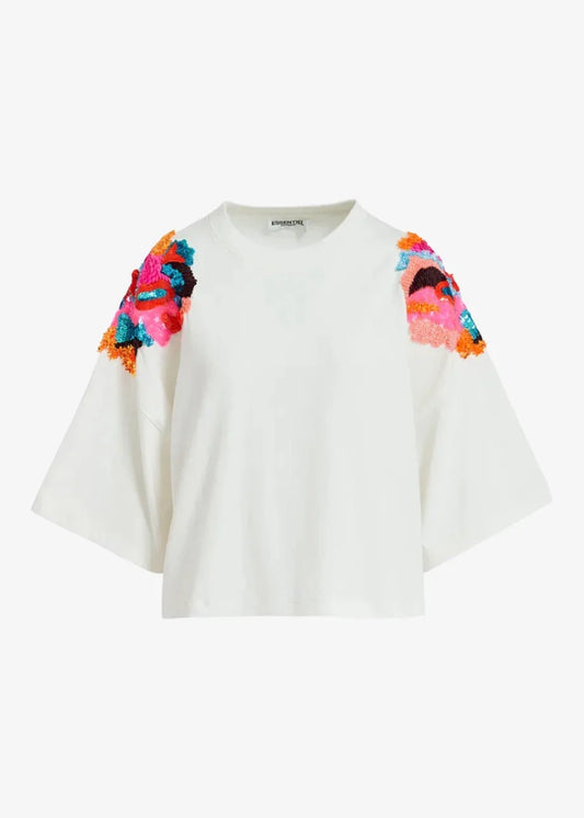 Fequins embroidered t-shirt - off white t-shirt ESSENTIEL