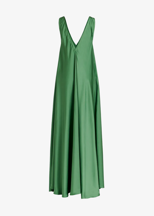 Fulu satin ankle length dress - emerald Dresses ESSENTIEL