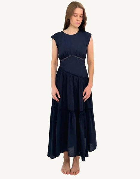 Gathered seam lace inset dress