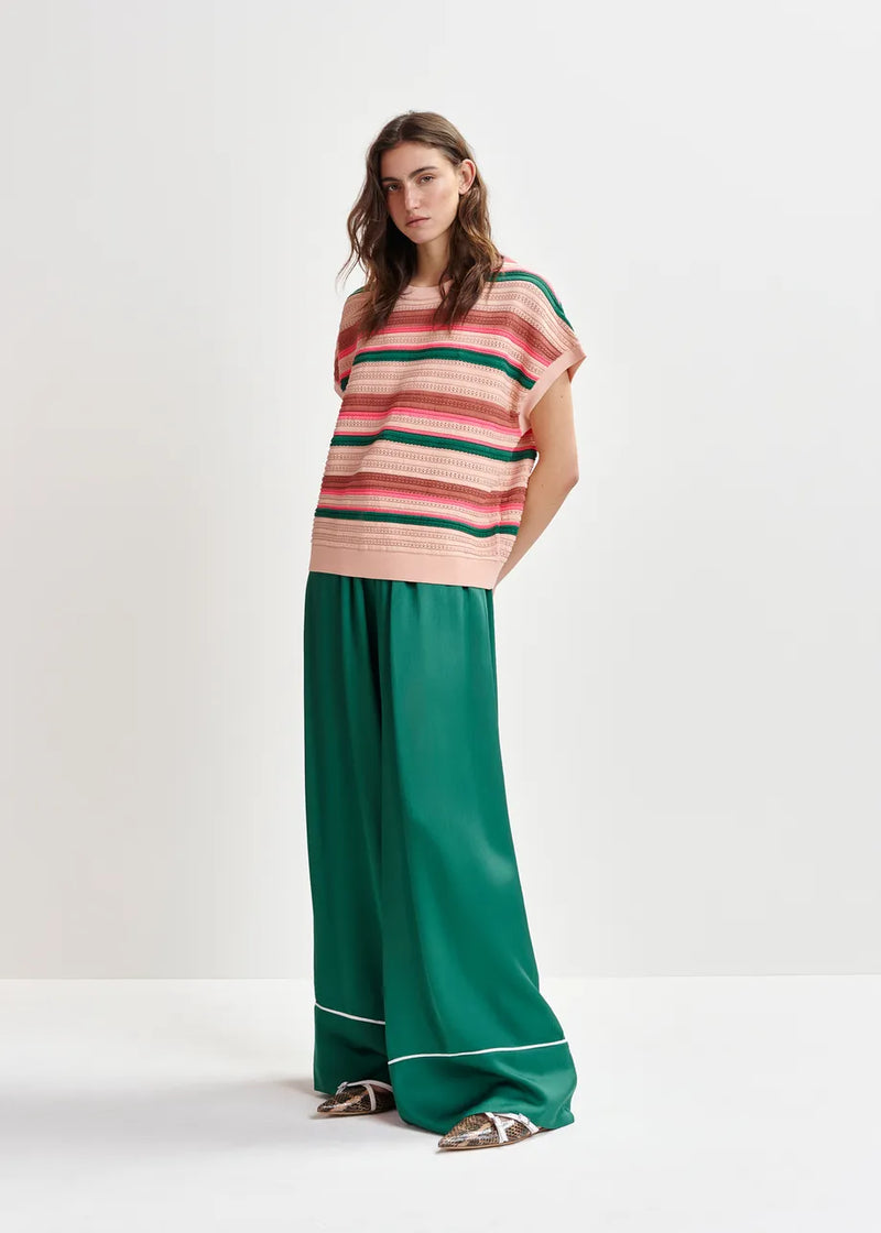Hali striped knit top with cap sleeves - peach / pink