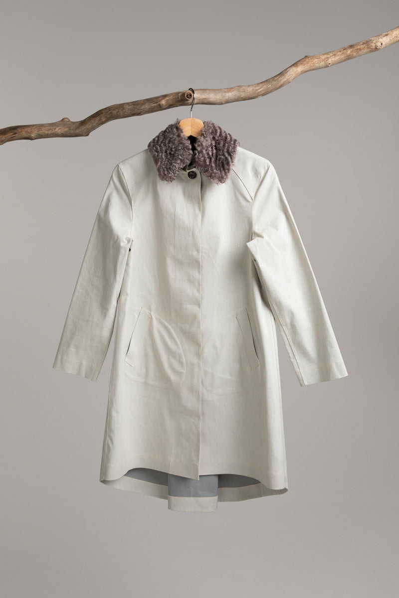 Hancock Article 9 – A-Line Coat in Mastic/Fur | Archive Collectio – Handmade in Scotland, Hancock Archive