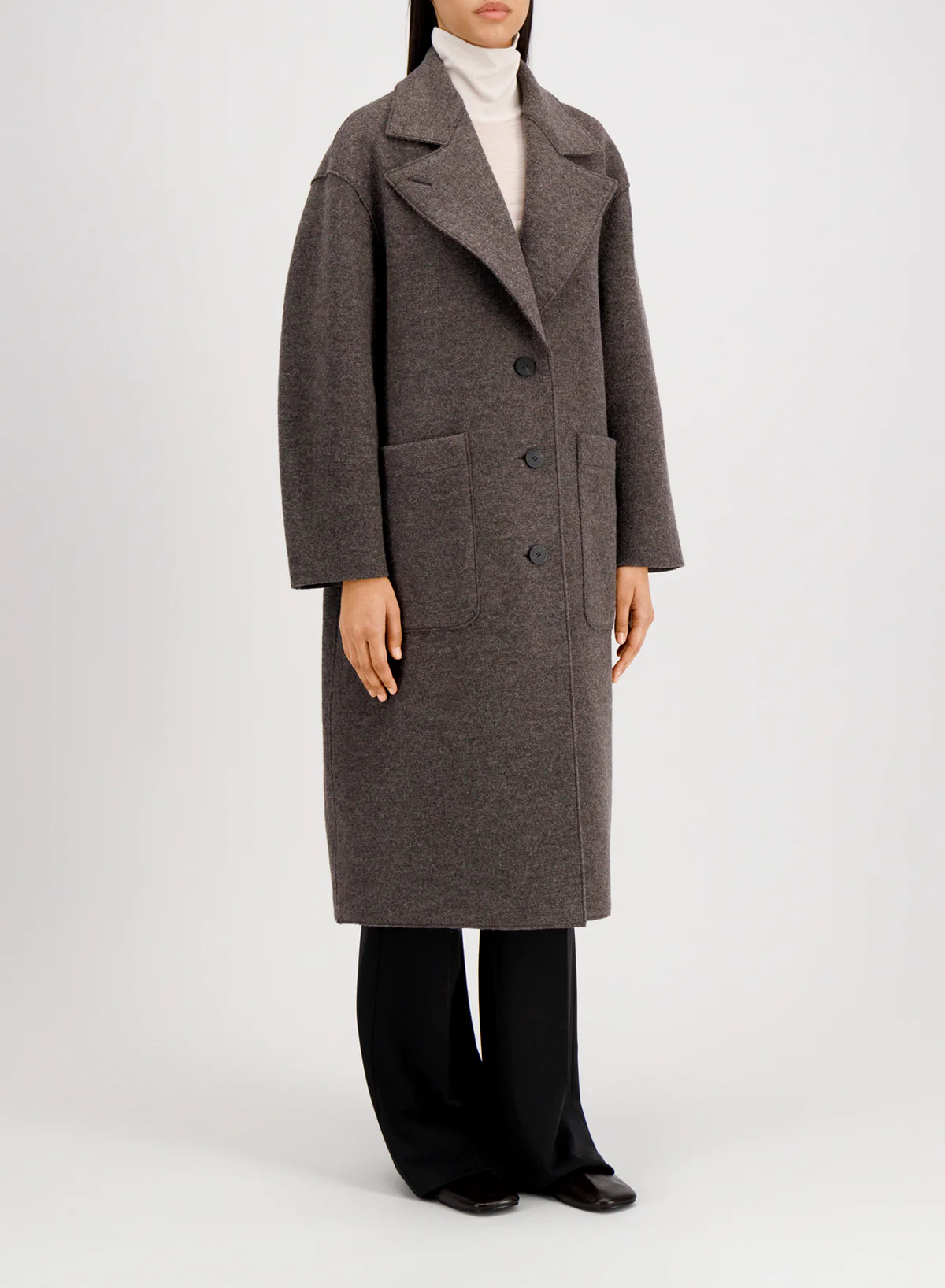 Harris wharf greatcoat in boiled wool - brown grey Tailored