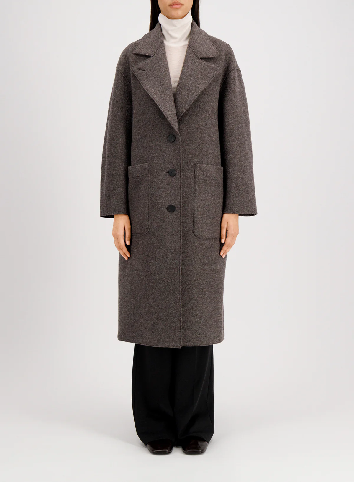 Harris wharf greatcoat in boiled wool - brown grey Tailored