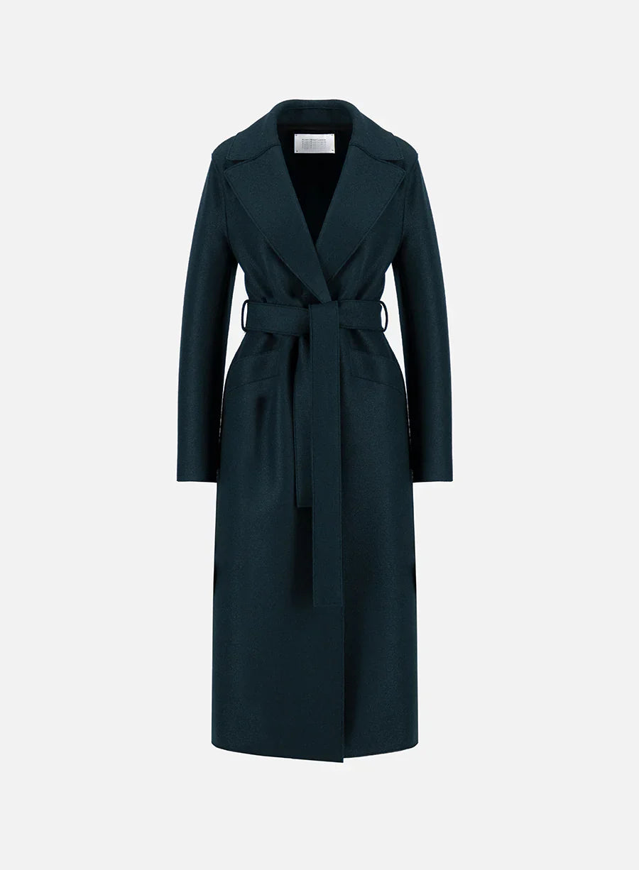 Harris wharf long maxi coat in pressed wool - bottle green