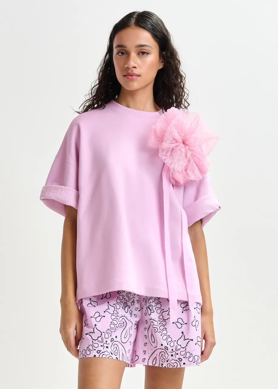 Himake sweatshirt with removable mesh brooch - pink
