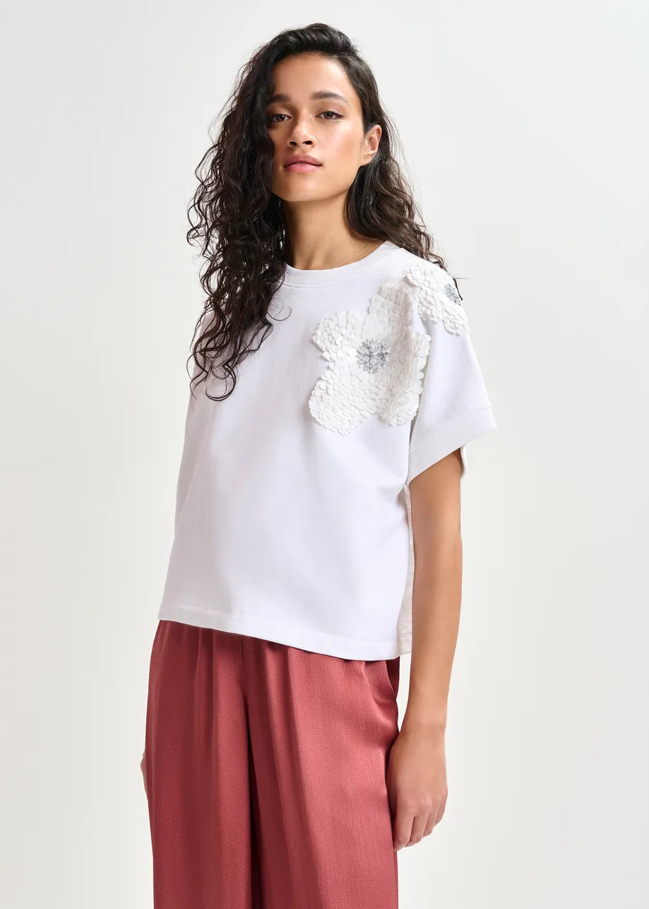 Hinoui cotton sweatshirt with sequin embroideries - white