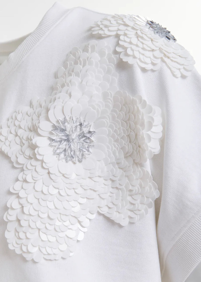 Hinoui cotton sweatshirt with sequin embroideries - white