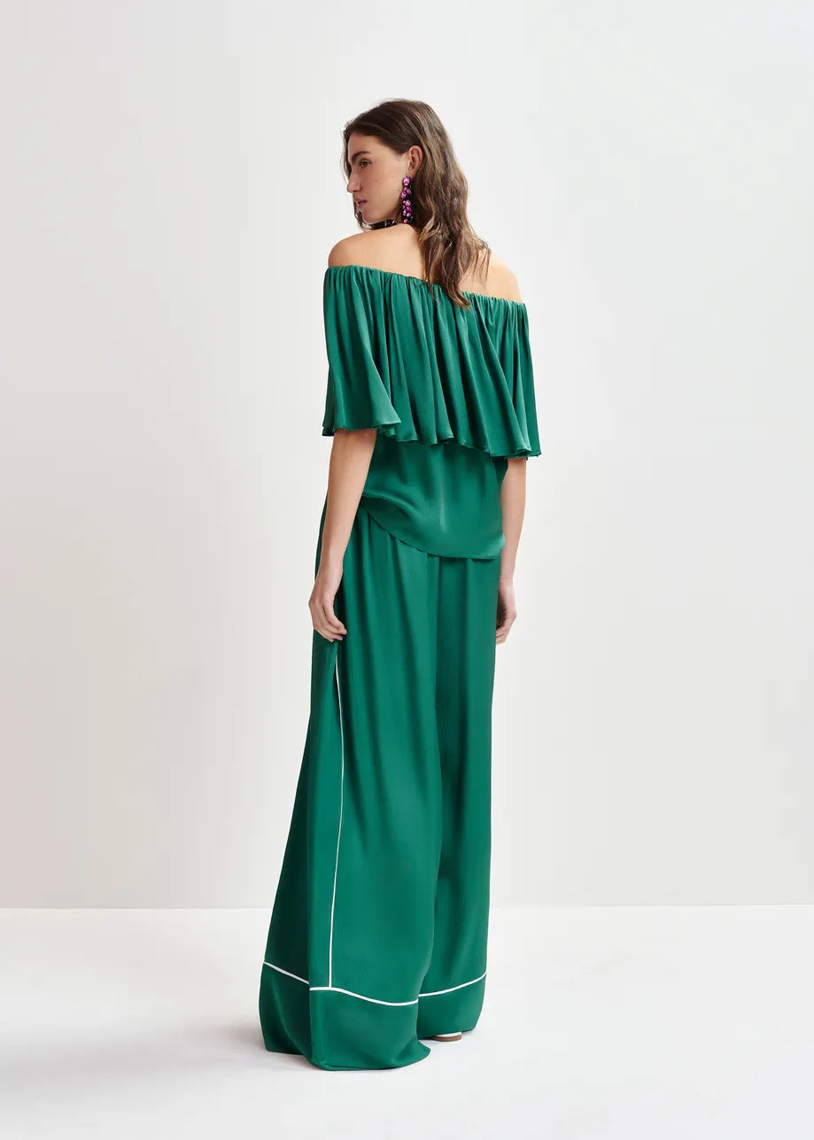 Hontgomery wide-leg pants with contrast stitching - dark