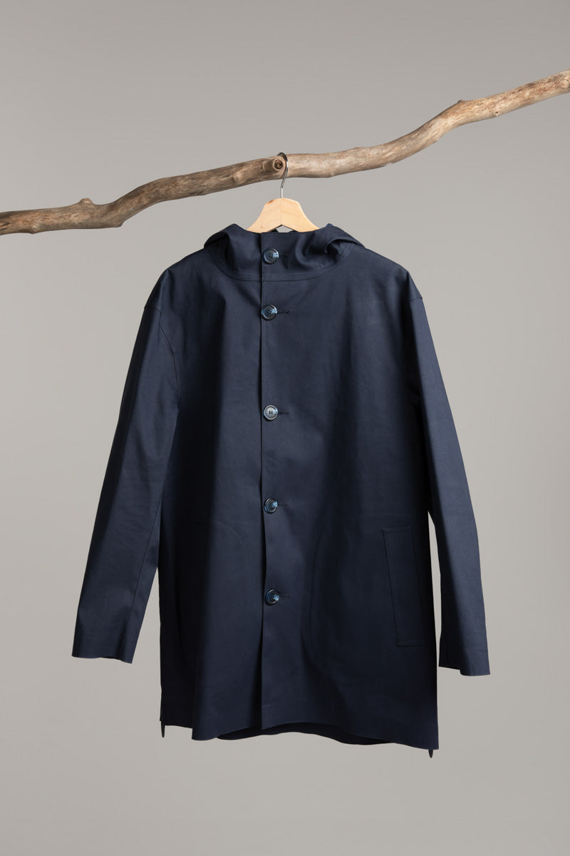 Hooded jacket with side zips | navy Coat Hancock Archive