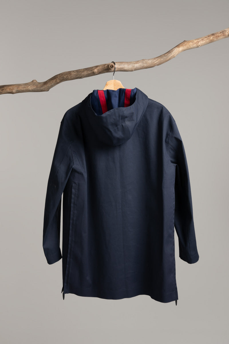 Hooded jacket with side zips | navy Coat Hancock Archive