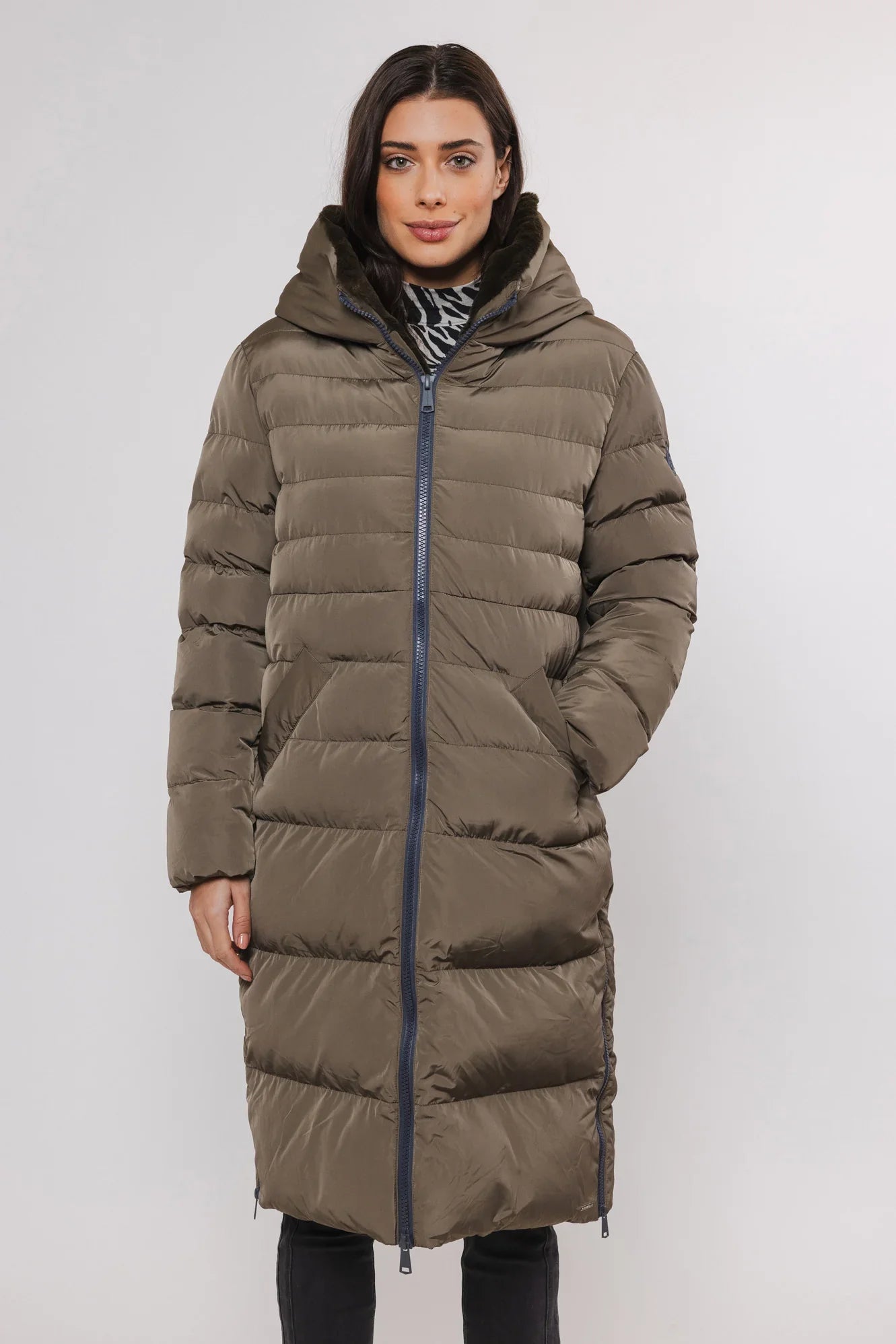 Long padded fur hood coat sale