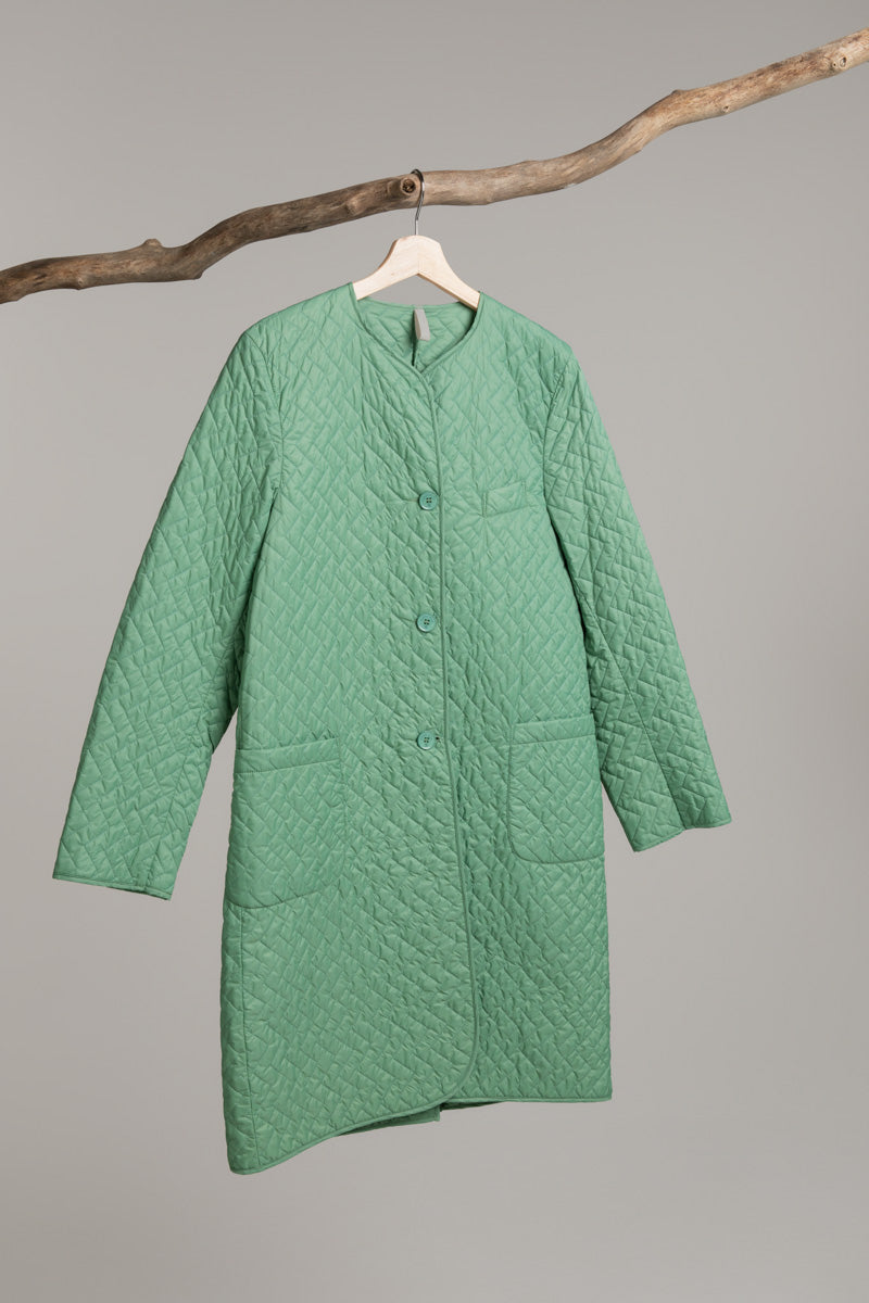 Lightweigt long quilted coat | dark sage Overcoat Hancock