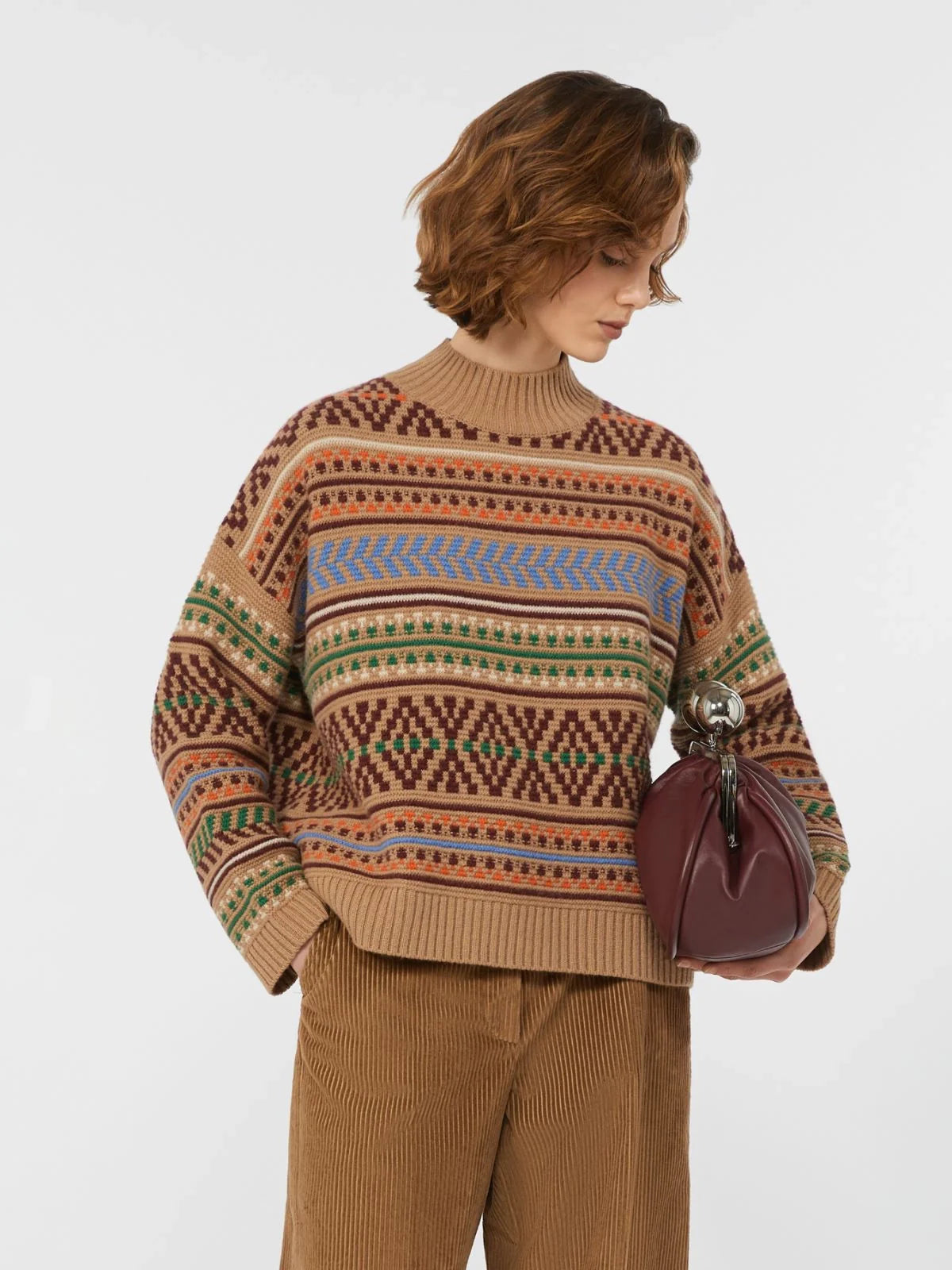 Max mara weekend festoso wool jacquard jumper - camel