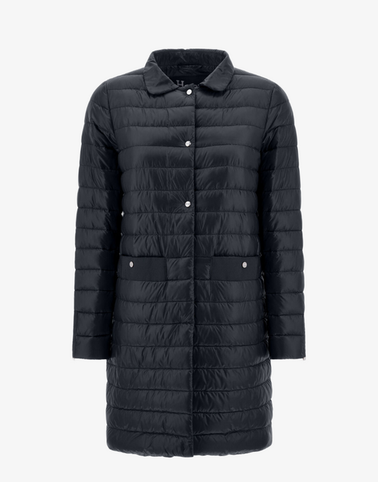 Nylon ultralight double-breasted puffer trench coat - navy
