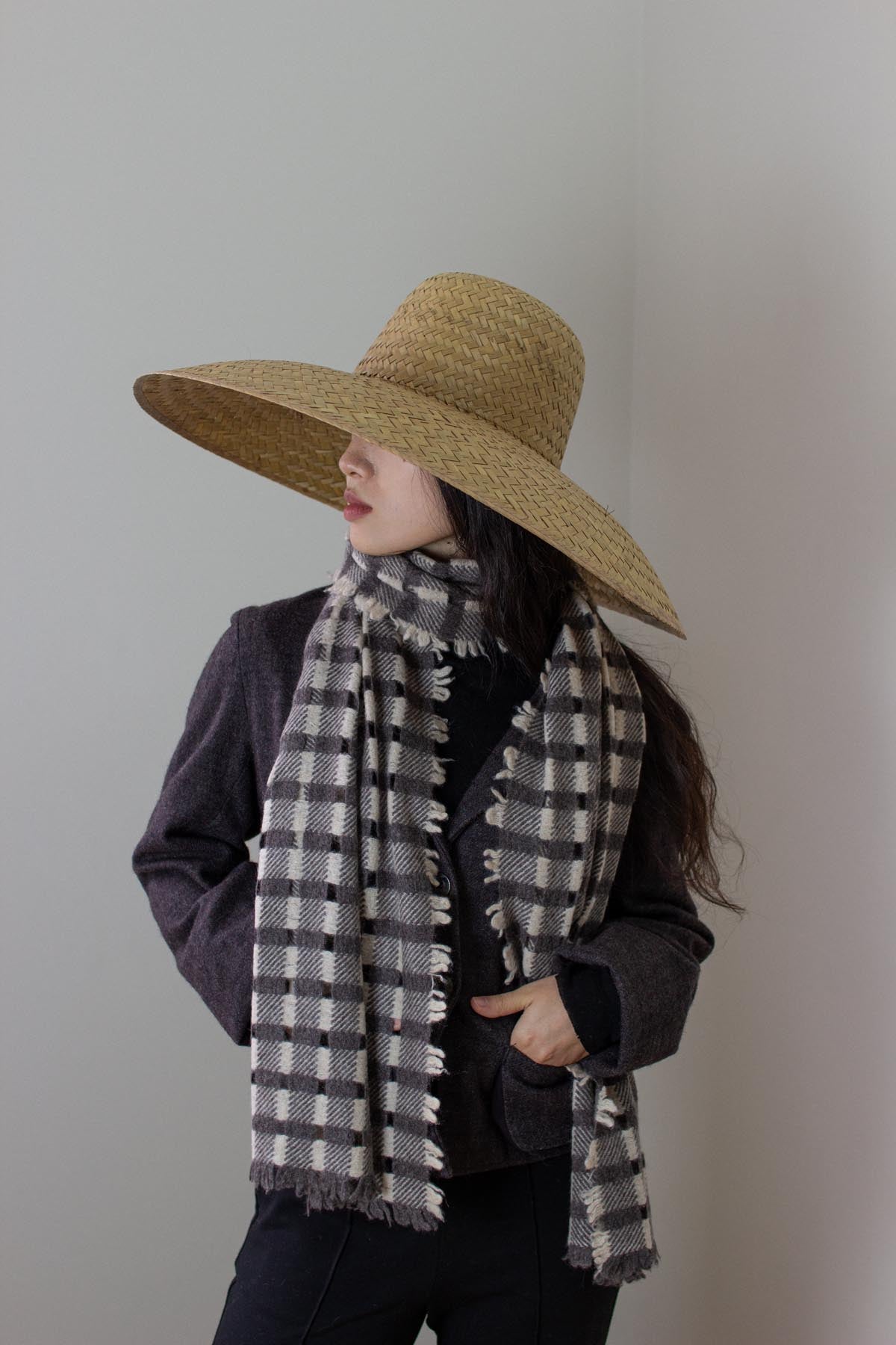 Oats & rice crafted selvedge cashmere scarf - cedar brown