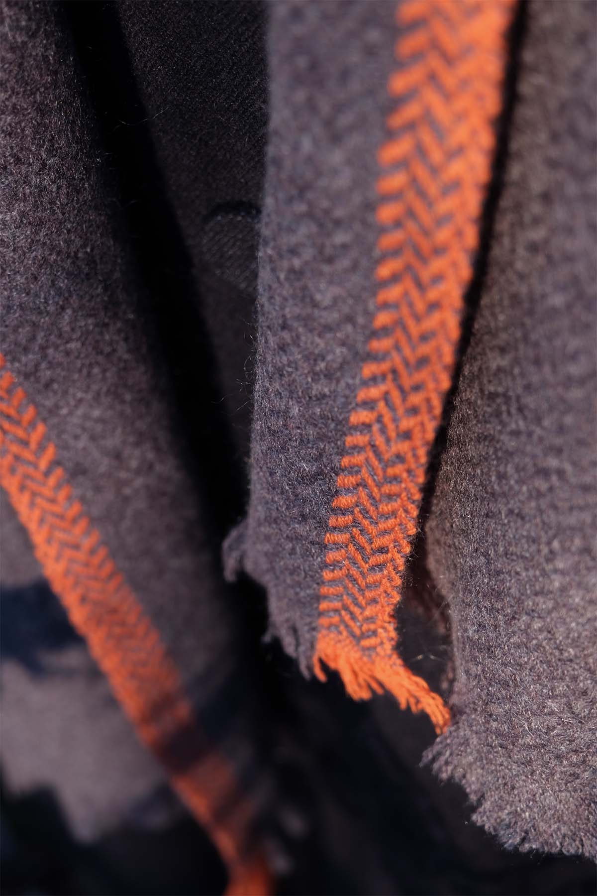 Oats & rice flame orange brim herringbone cashmere scarf