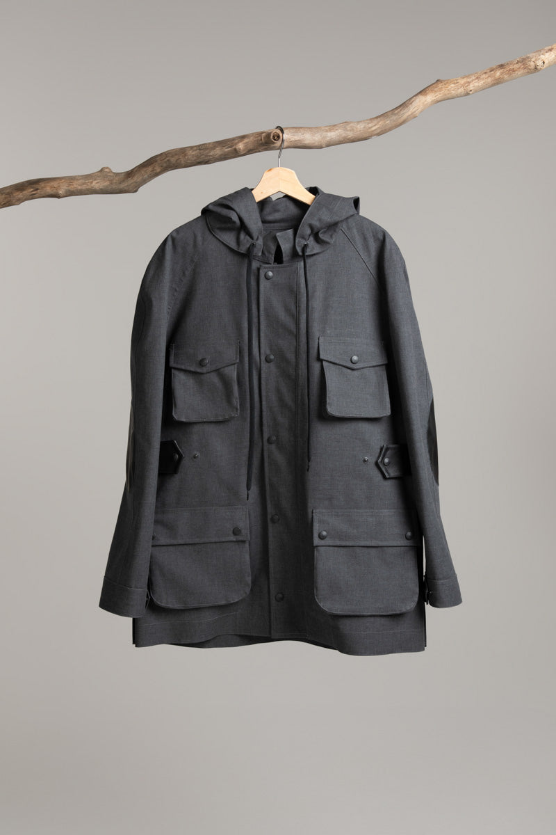 Parka | slate grey / black leather Coat Hancock Archive