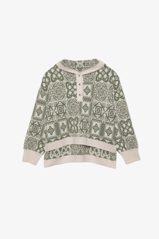Patti Hooded Sweater Jacquard - Amande & White Hoodies MAX