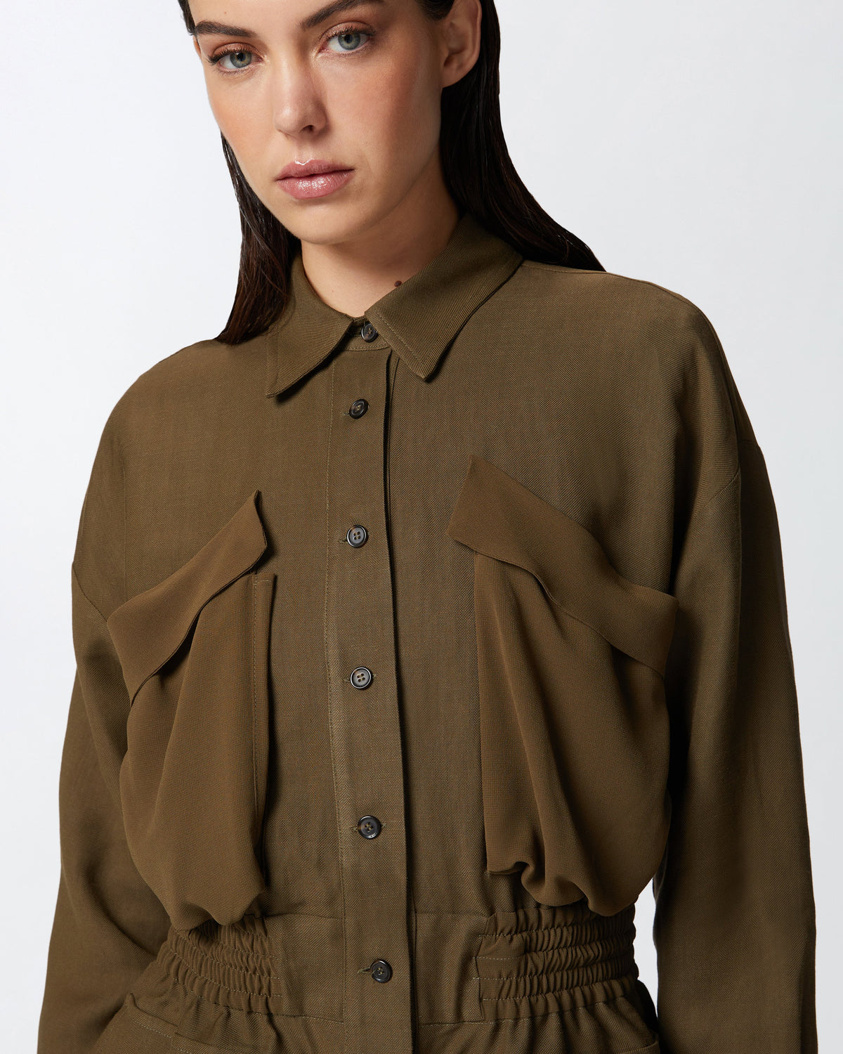 Pinko lightweight shacket with pockets - khaki Jackets Pinko