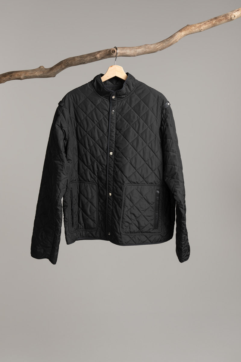 Quilted bomber with leather details | black Bomber Jacket
