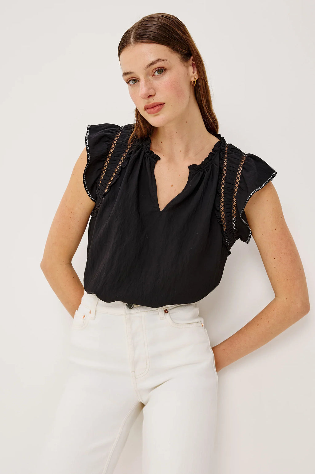 Rails Allea Ruffle Trim Blouse | Lyocell Poplin Top | Pampas Glasgow
