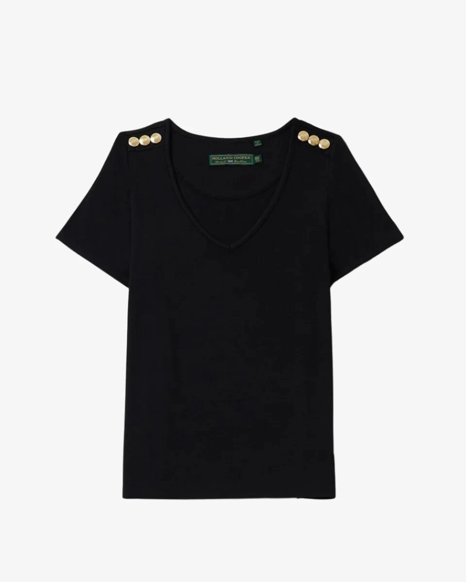 Relaxed Fit Vee Neck Tee - Black Essentials HOLLAND COOPER