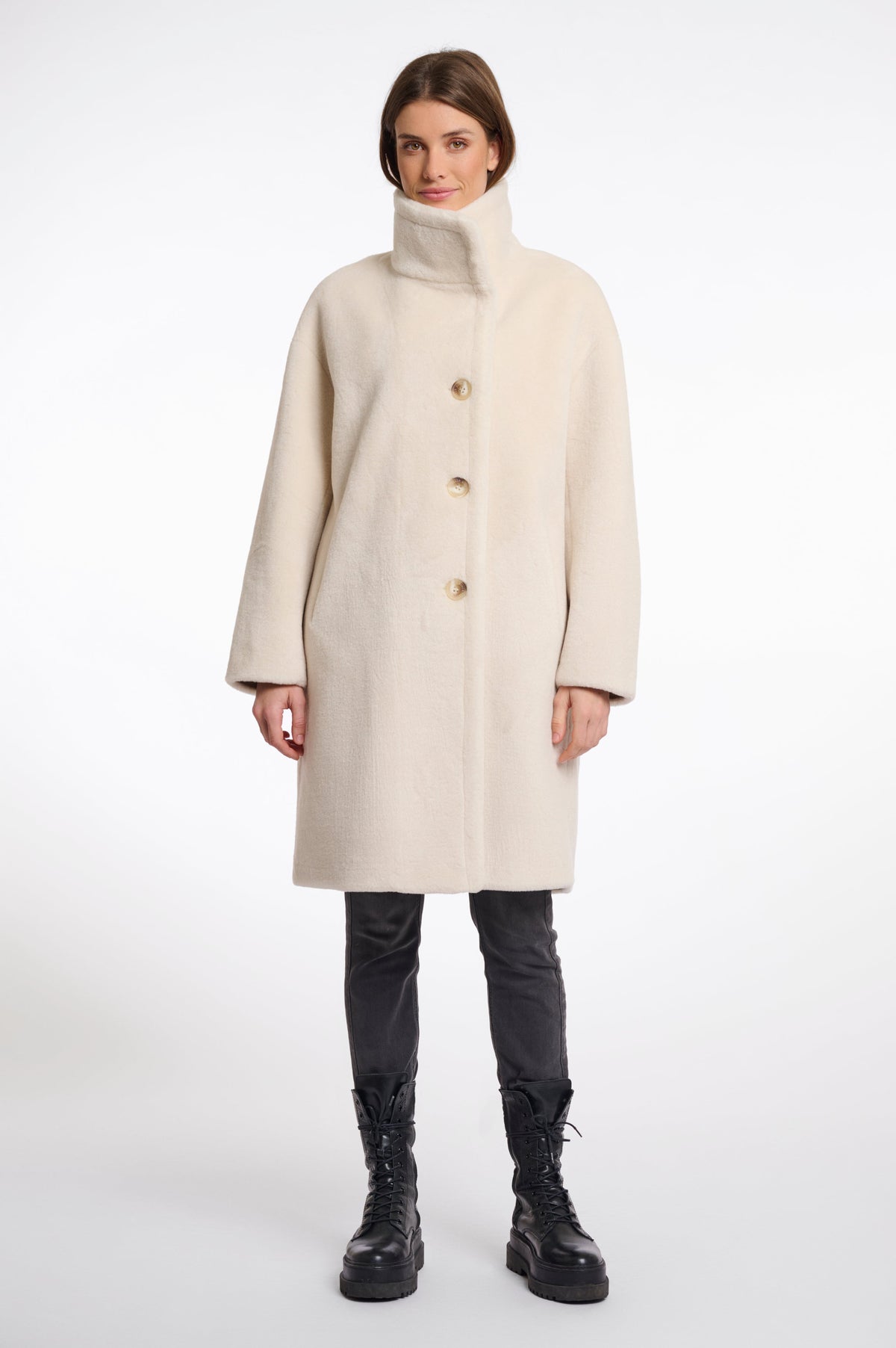 Rino & pelle cilou faux fur coat with high collar - birch