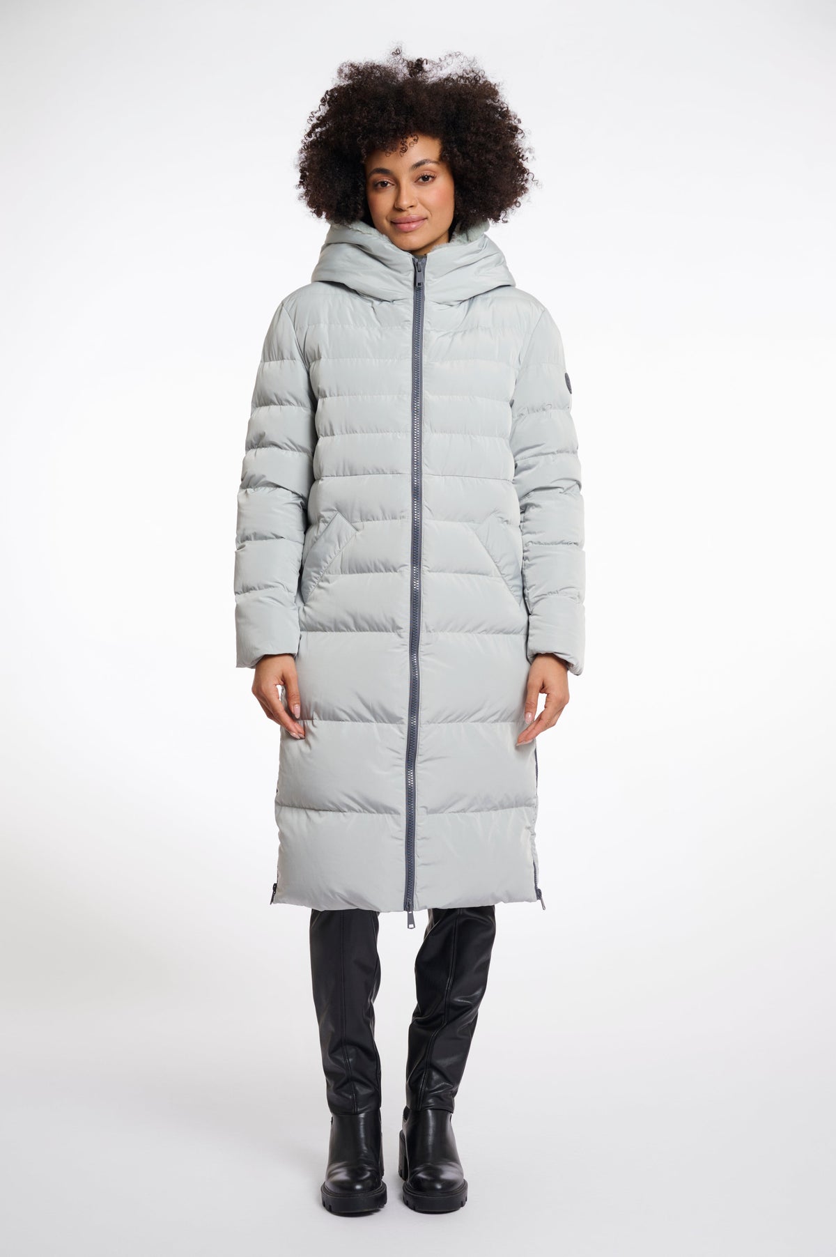 Rino & pelle keilafur long padded hooded coat - manor grey