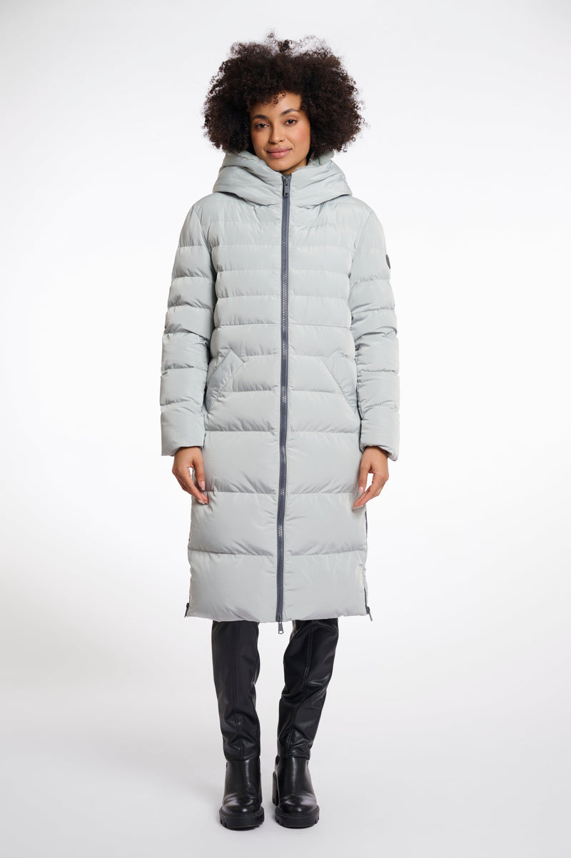Rino & pelle keilafur long padded hooded coat - manor grey