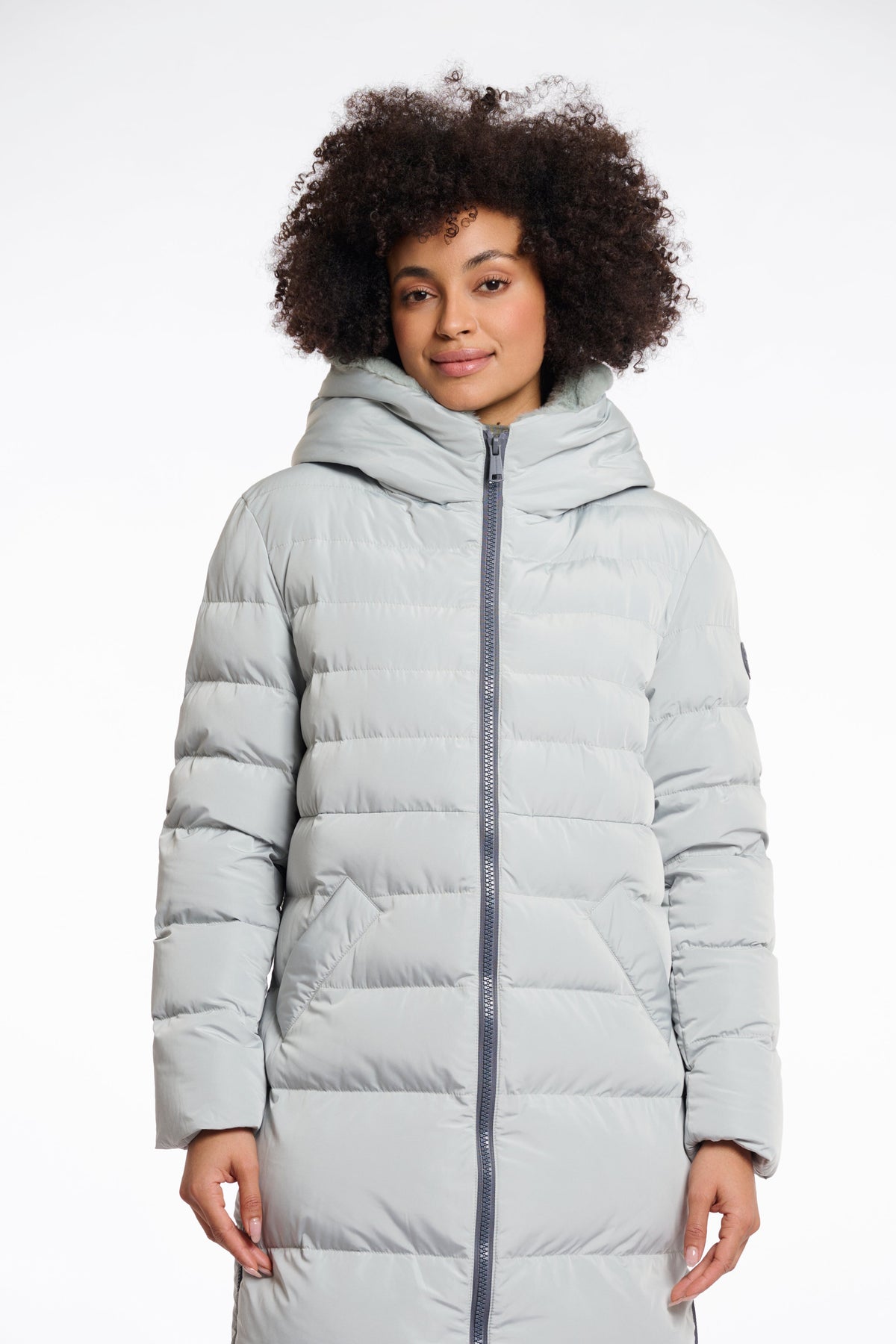 Rino & pelle keilafur long padded hooded coat - manor grey