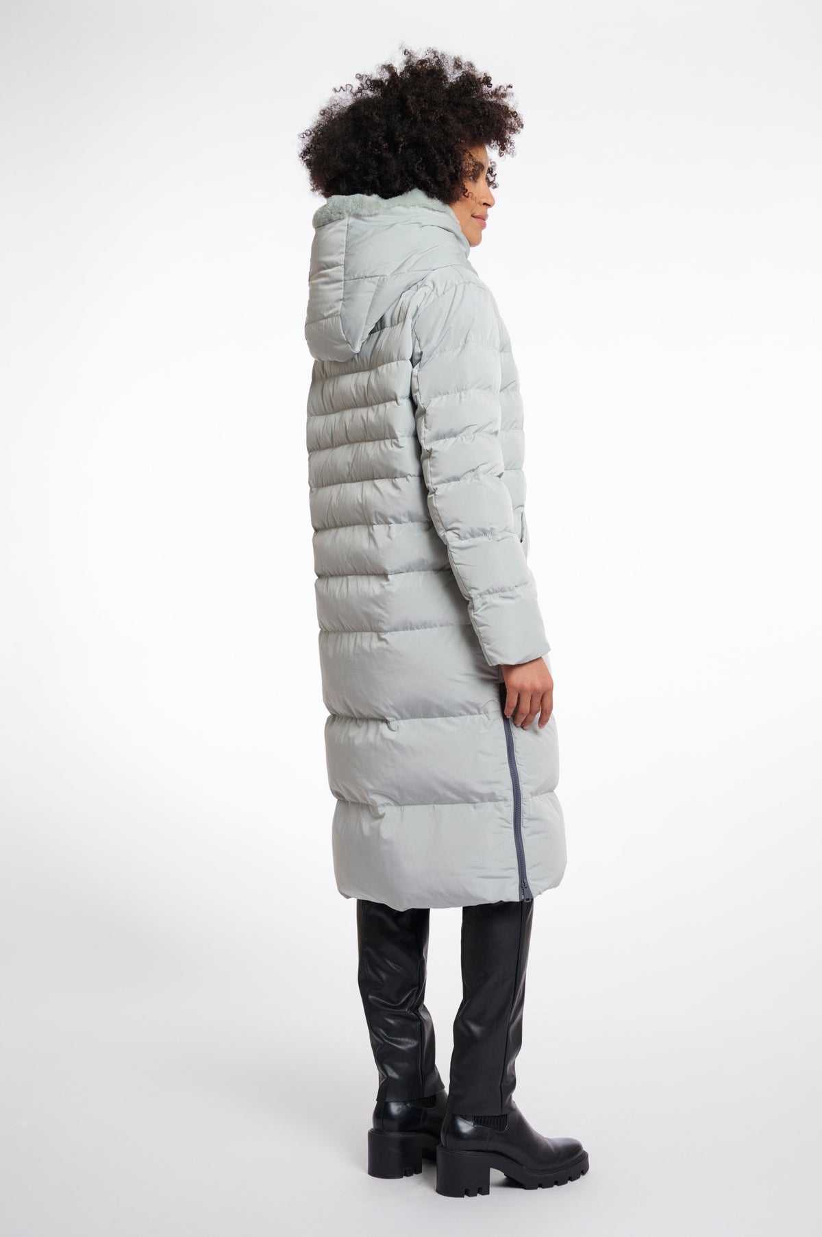 Rino & pelle keilafur long padded hooded coat - manor grey